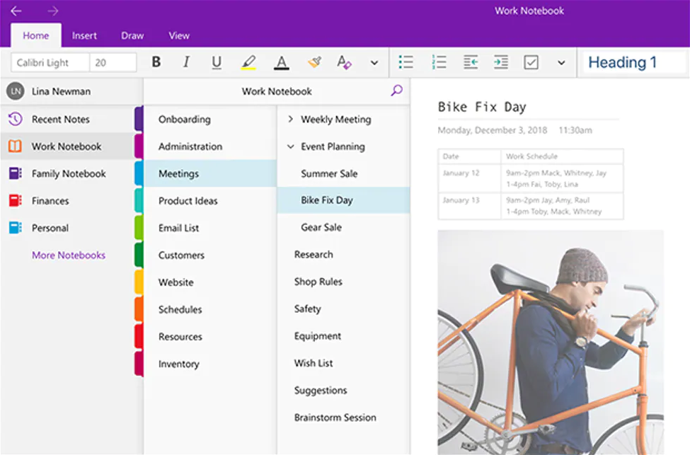 A screenshot of the OneNote app.